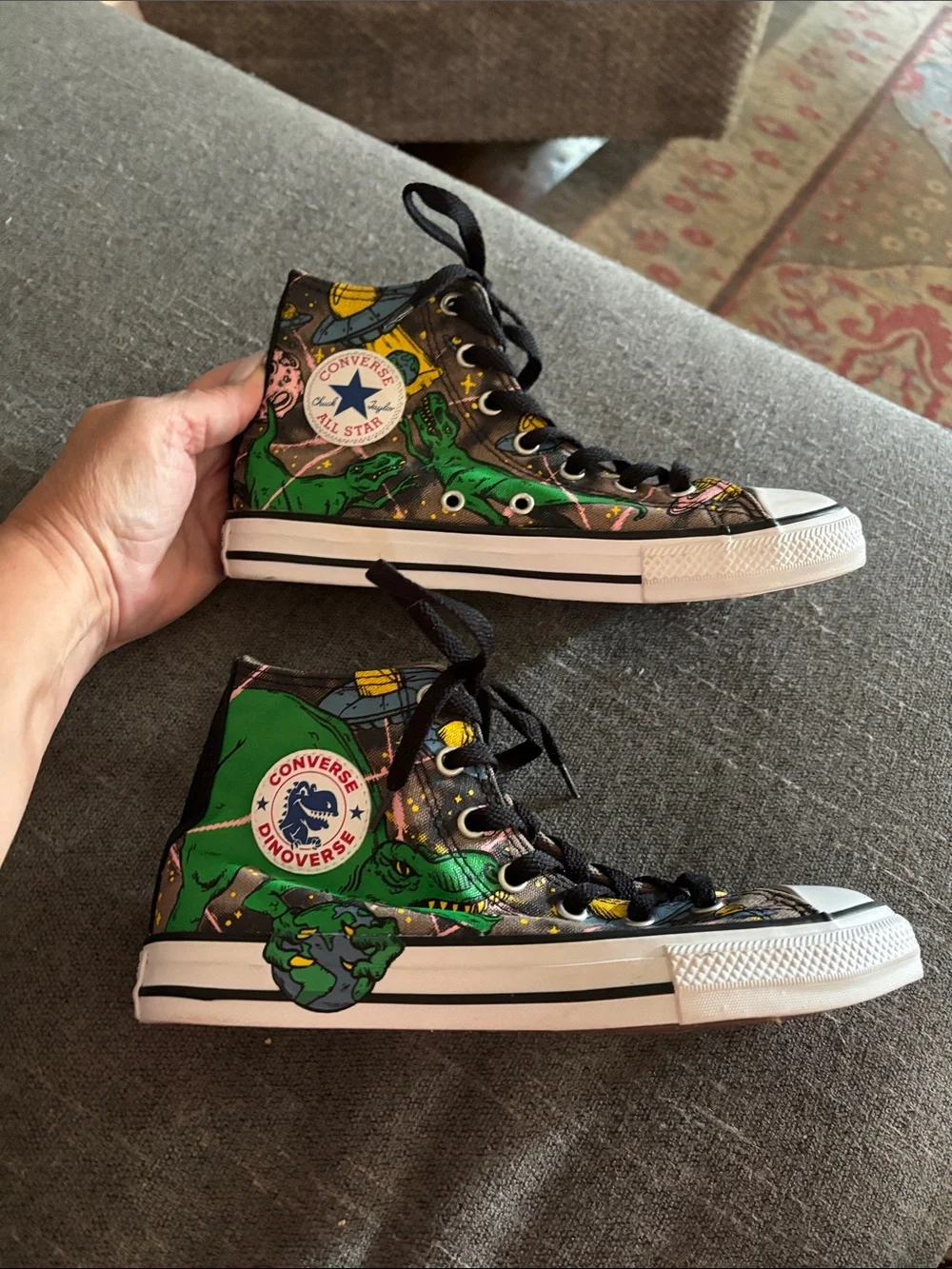 Converse High Top Sneakers with dinosaur graphics